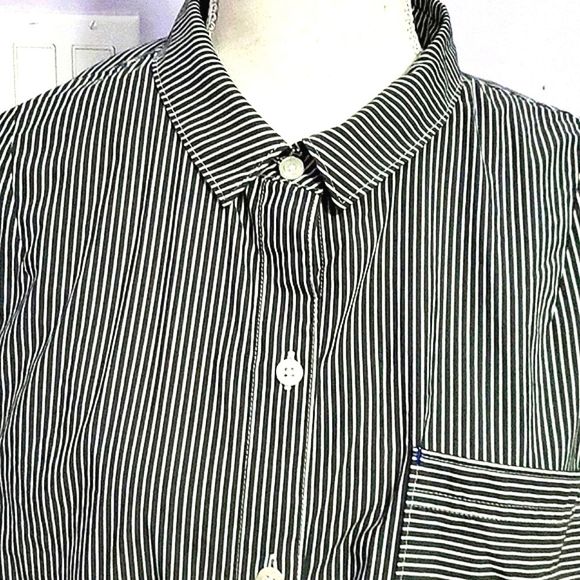 Tommy Bahama Boyfriend Navy & White Striped Oversized Button Down Tunic Shirt - Picture 2 of 12